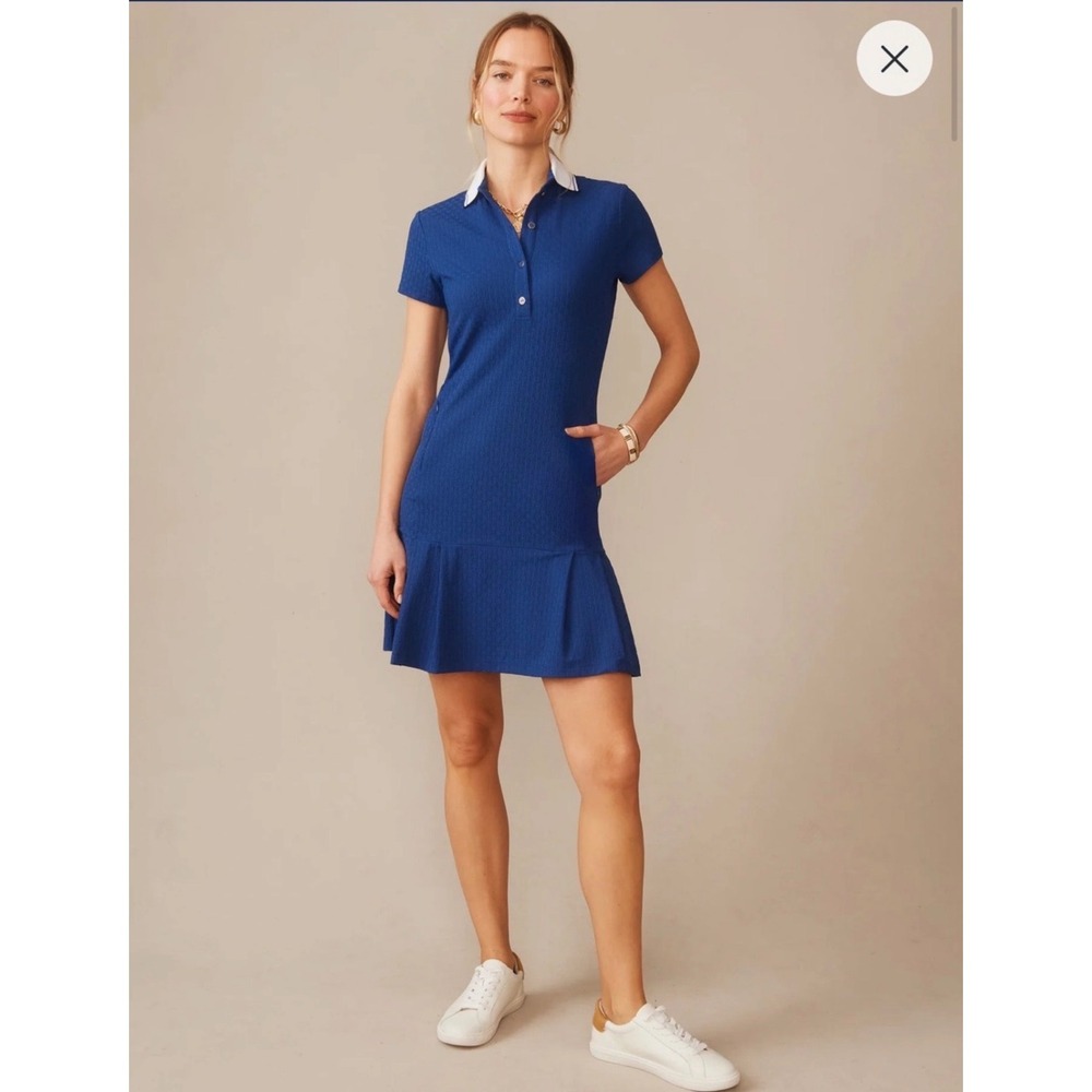 J.McLaughlin Dorte Knit Catalina Cloth Blue Textured Dress Pleated Skirt M NEW